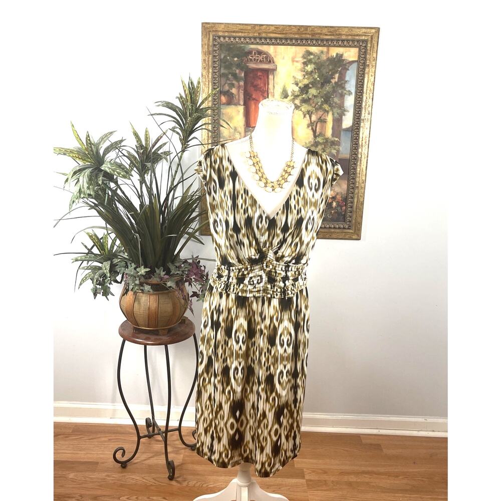 Cocomo Woman 3X Brown Animal Print Ruched Sheath Dress Plus Size Stretch V-Neck